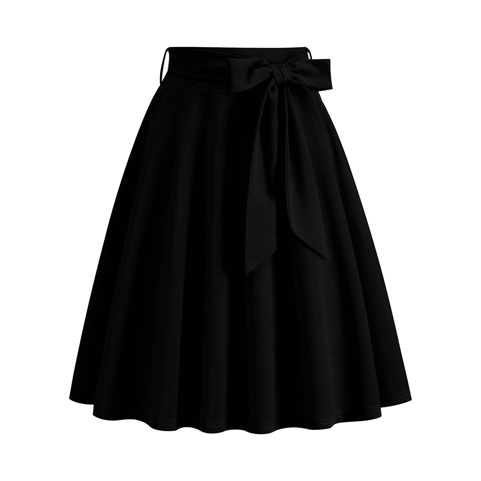 thumbnail image 1 of Falda elegante retro de color liso con cinturón para mujer: falda con bolsillos y corte en A, poliéster, lavado a mano en frío, para fiestas formales y ropa escolar, 1 of 4